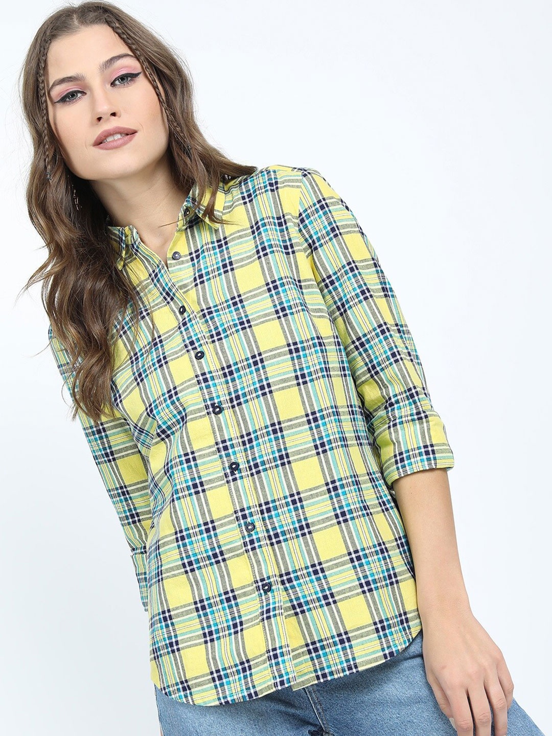 

Tokyo Talkies Women Yellow Checked Casual Shirt
