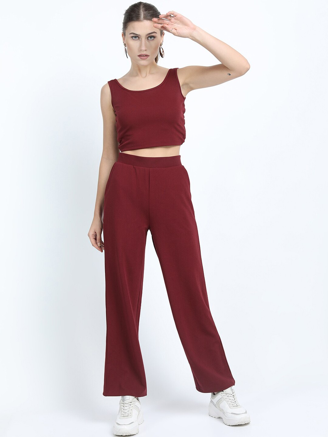

Tokyo Talkies Women Burgundy Crop Co-Ords