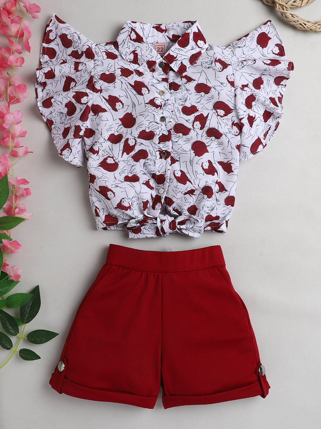 

The Magic Wand Girls Maroon & White Printed Top with Shorts