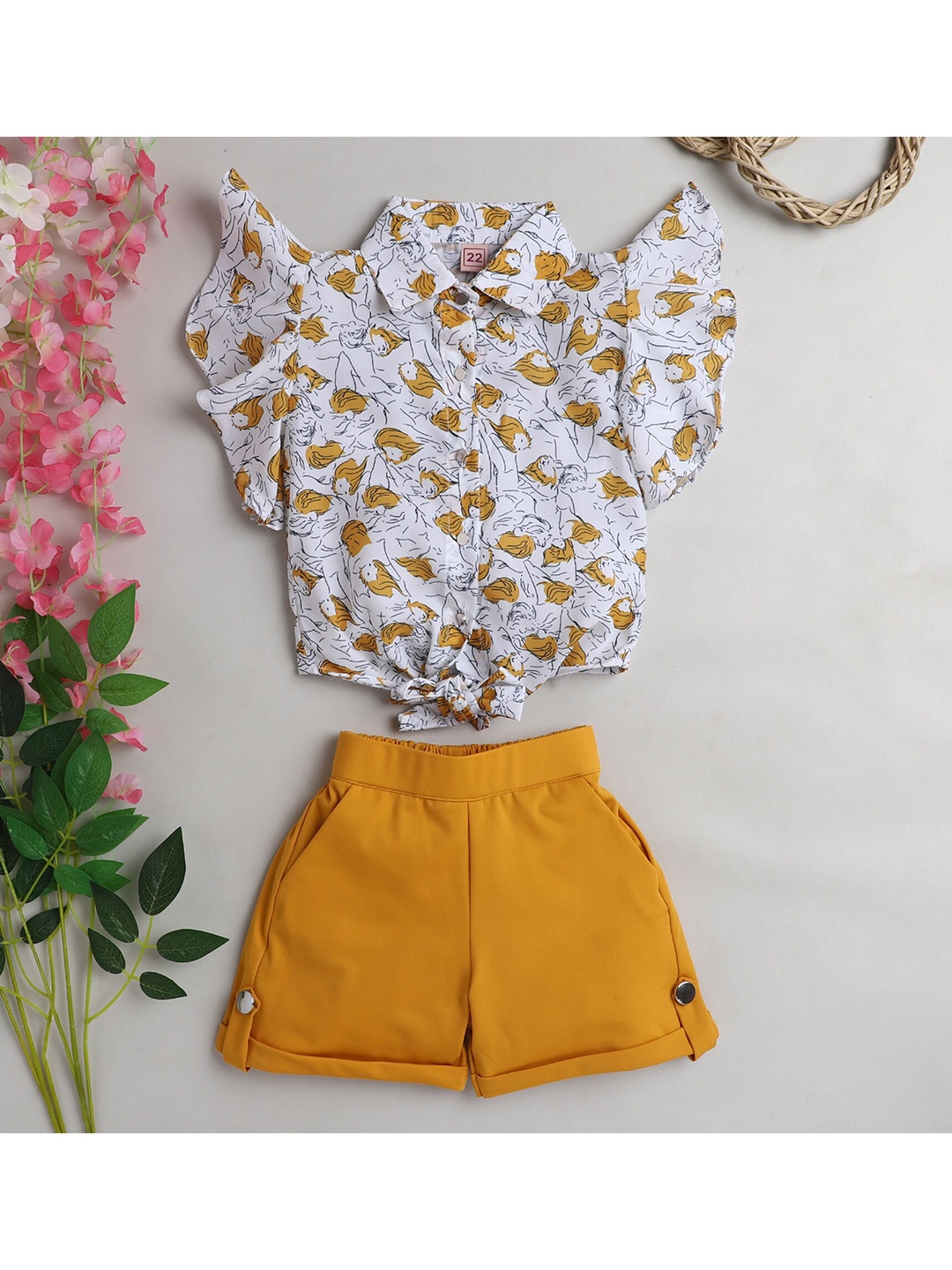 

The Magic Wand Girls Mustard & White Printed Top with Shots