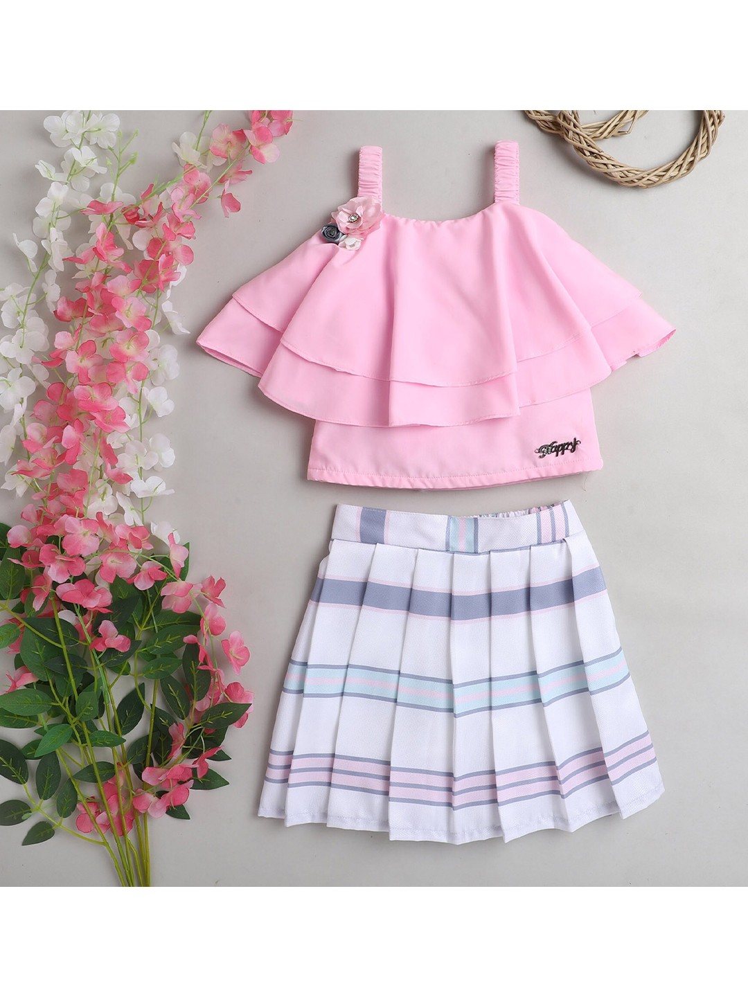 

The Magic Wand Girls Pink & White Top with Skirt