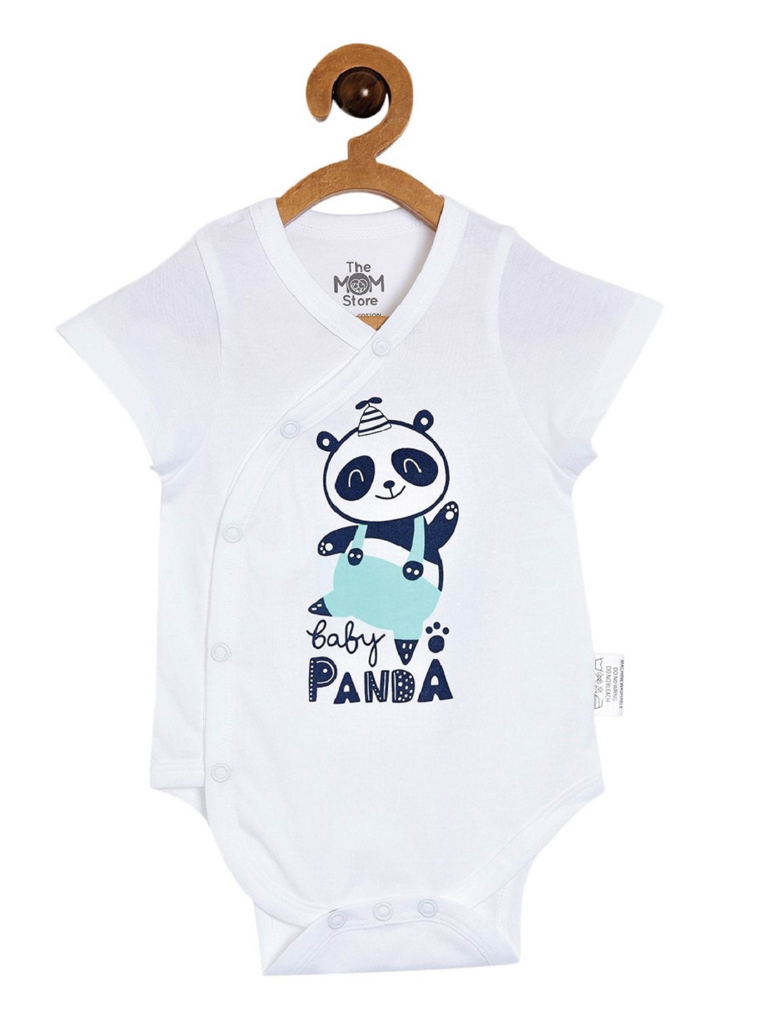 

The Mom Store White & Blue Baby Panda Pure Cotton Rompers