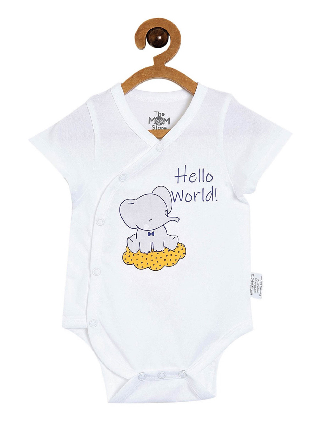 

The Mom Store Kids White Hello World Printed Pure Cotton Rompers