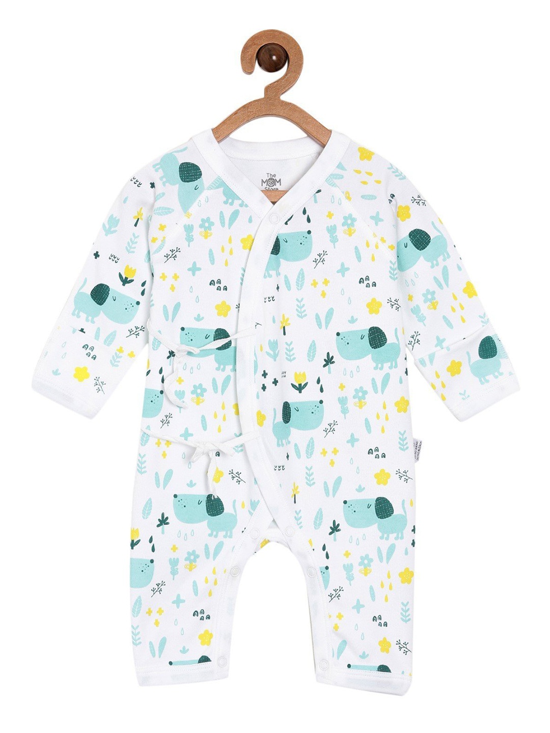 

The Mom Store Infants White & Green Printed Cotton Rompers