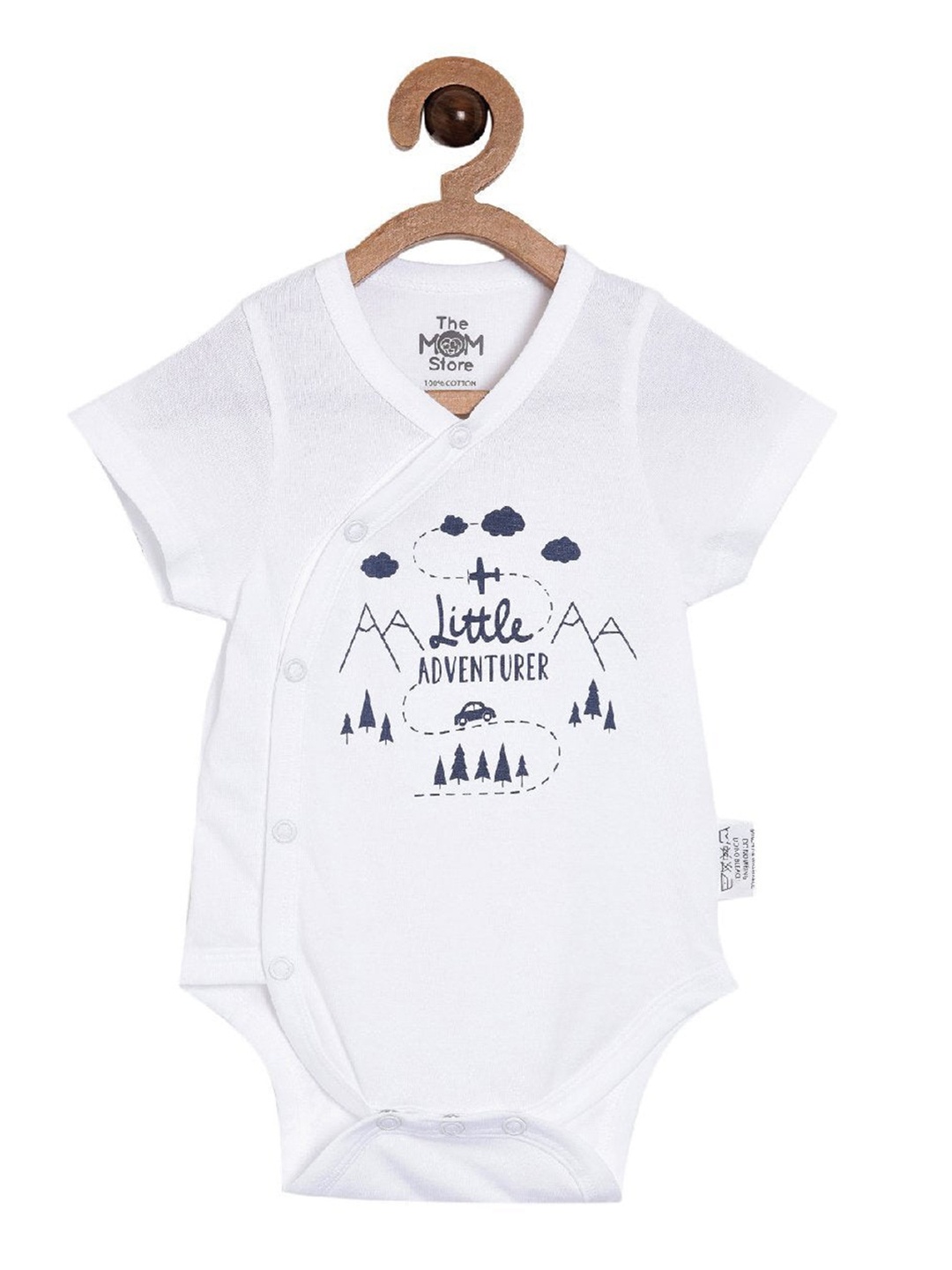 

The Mom Store Infant Kids White & Blue Printed Pure Cotton Rompers