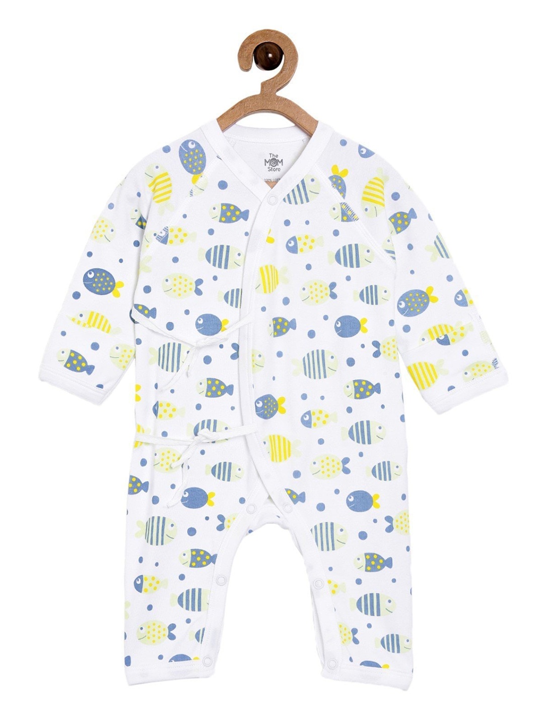 

The Mom Store Infant Kids White & Blue Printed Pure Organic Cotton Rompers