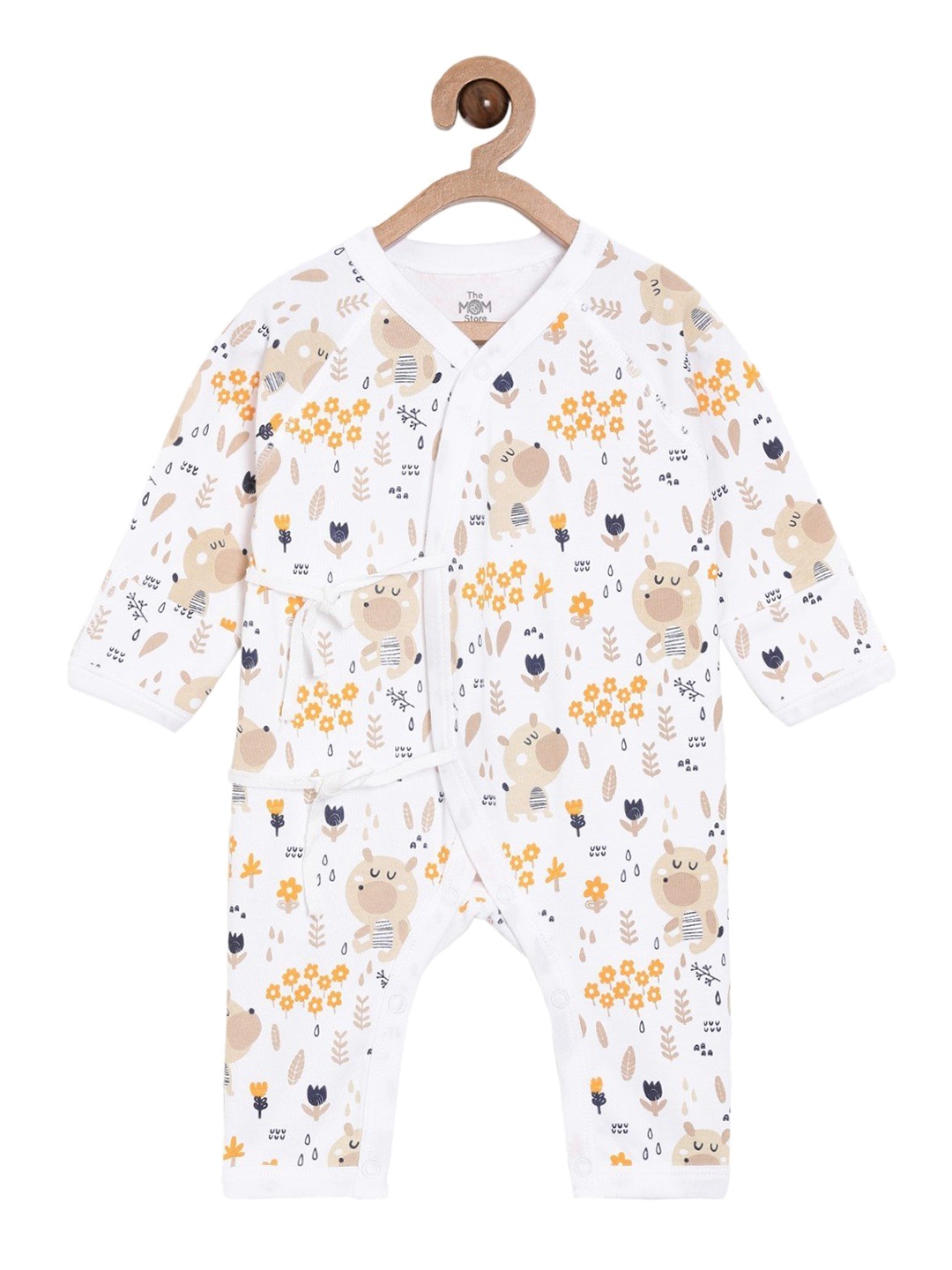 

The Mom Store Kids White & Orange Printed Pure Cotton Rompers