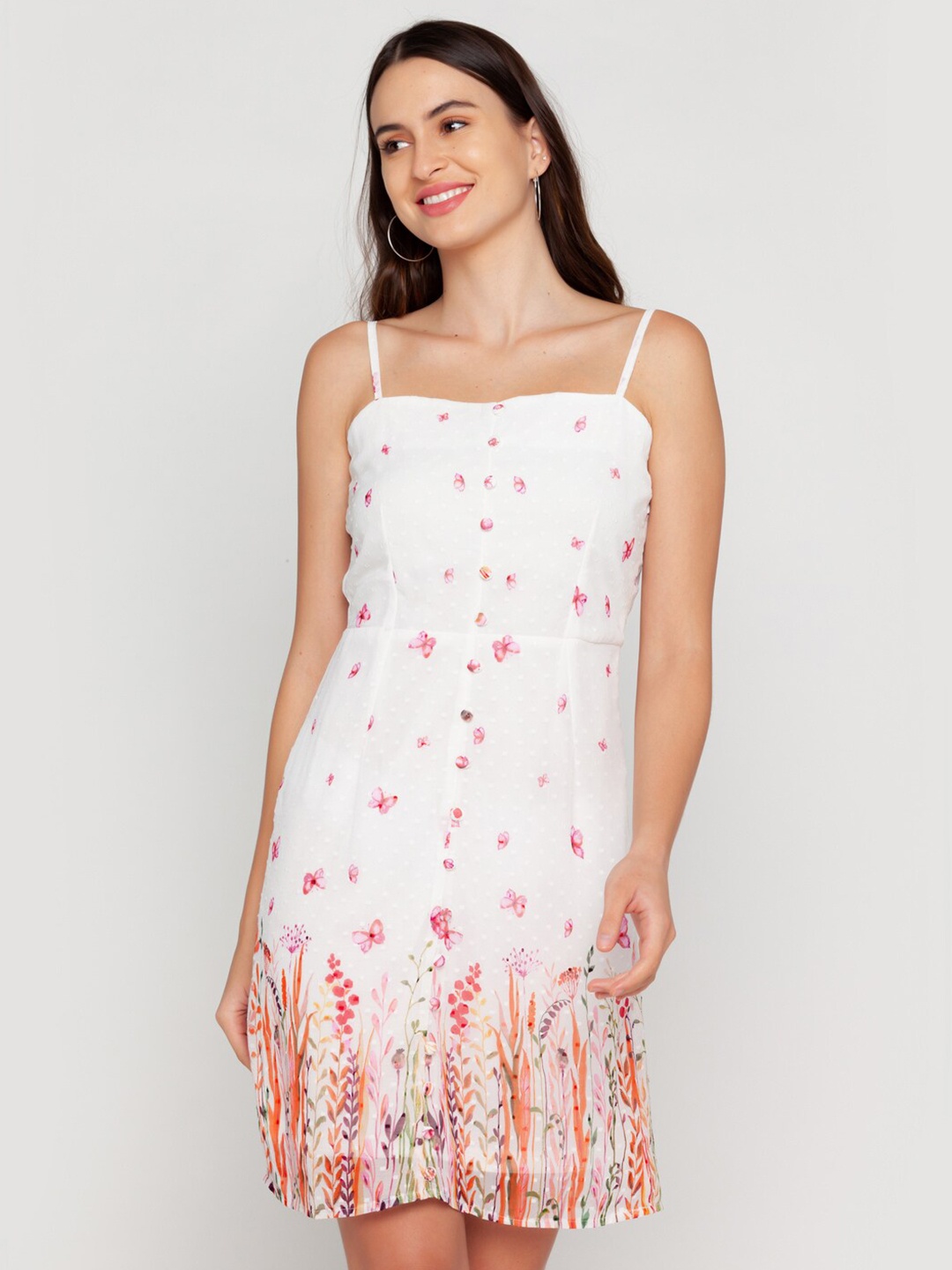 

Zink London White Floral A-Line Dress