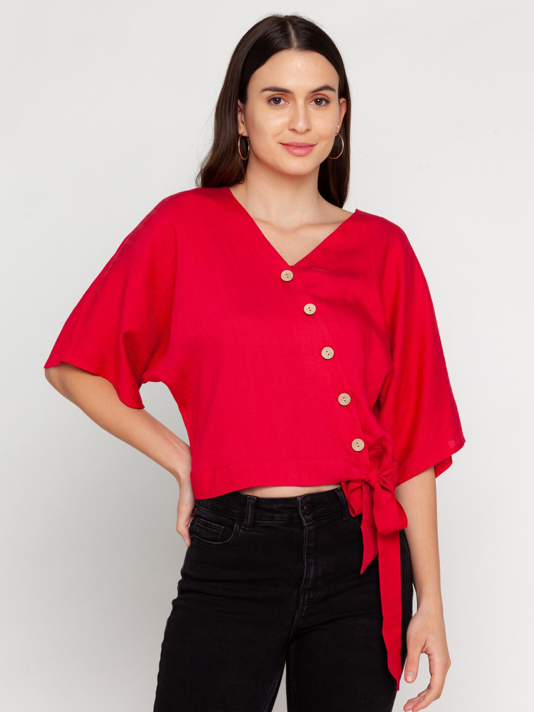 

Zink London Red Tie Up Crop Top