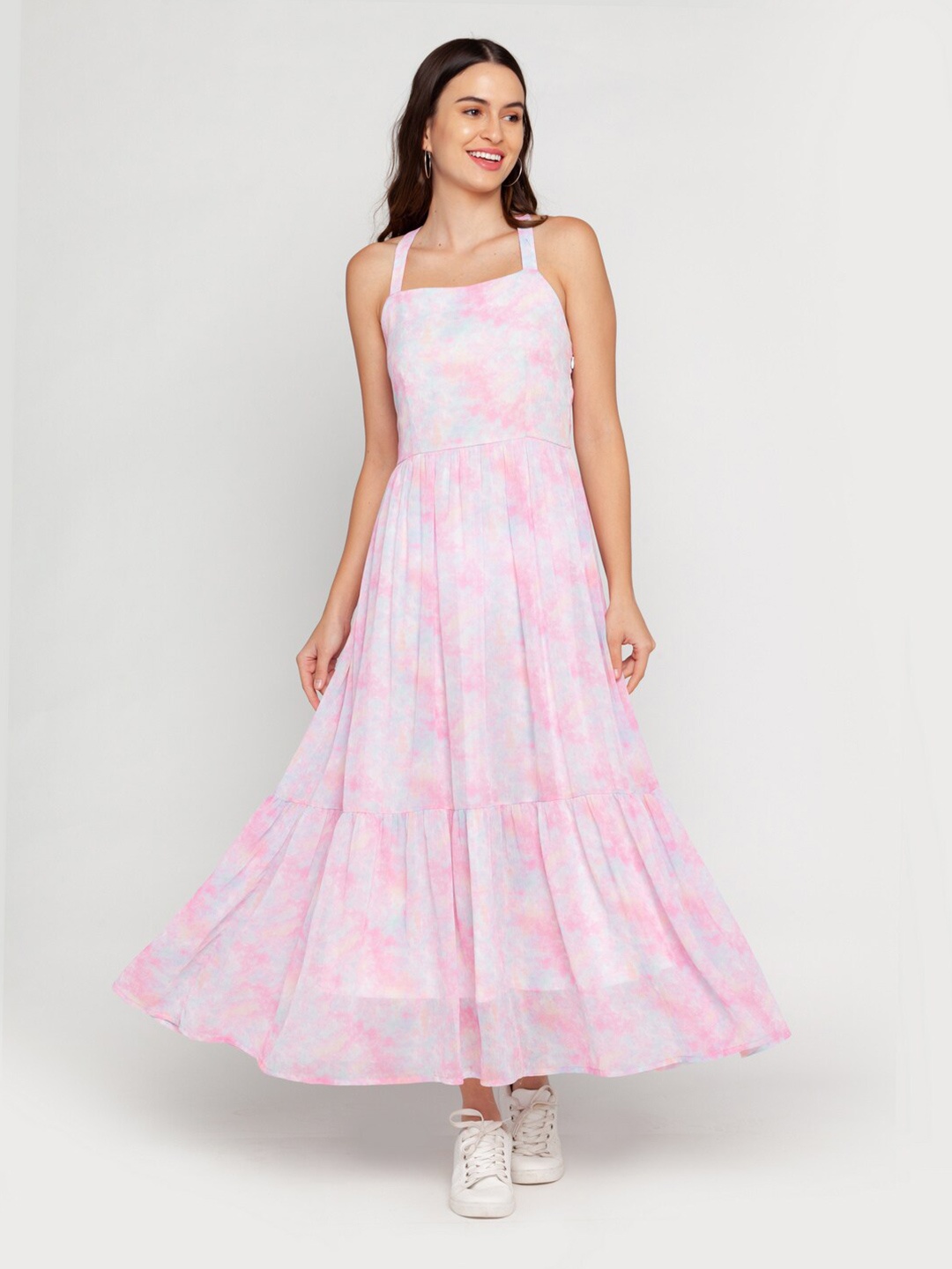 

Zink London Pink & White Tie and Dye Maxi Dress