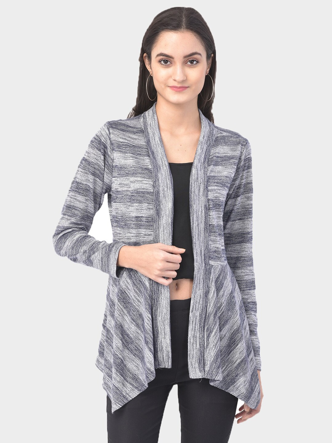 

Latin Quarters Women Blue & Grey Striped Shrug