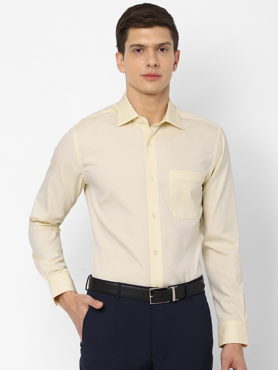 

Louis Philippe Men Cream-Coloured Pure Cotton Formal Shirt