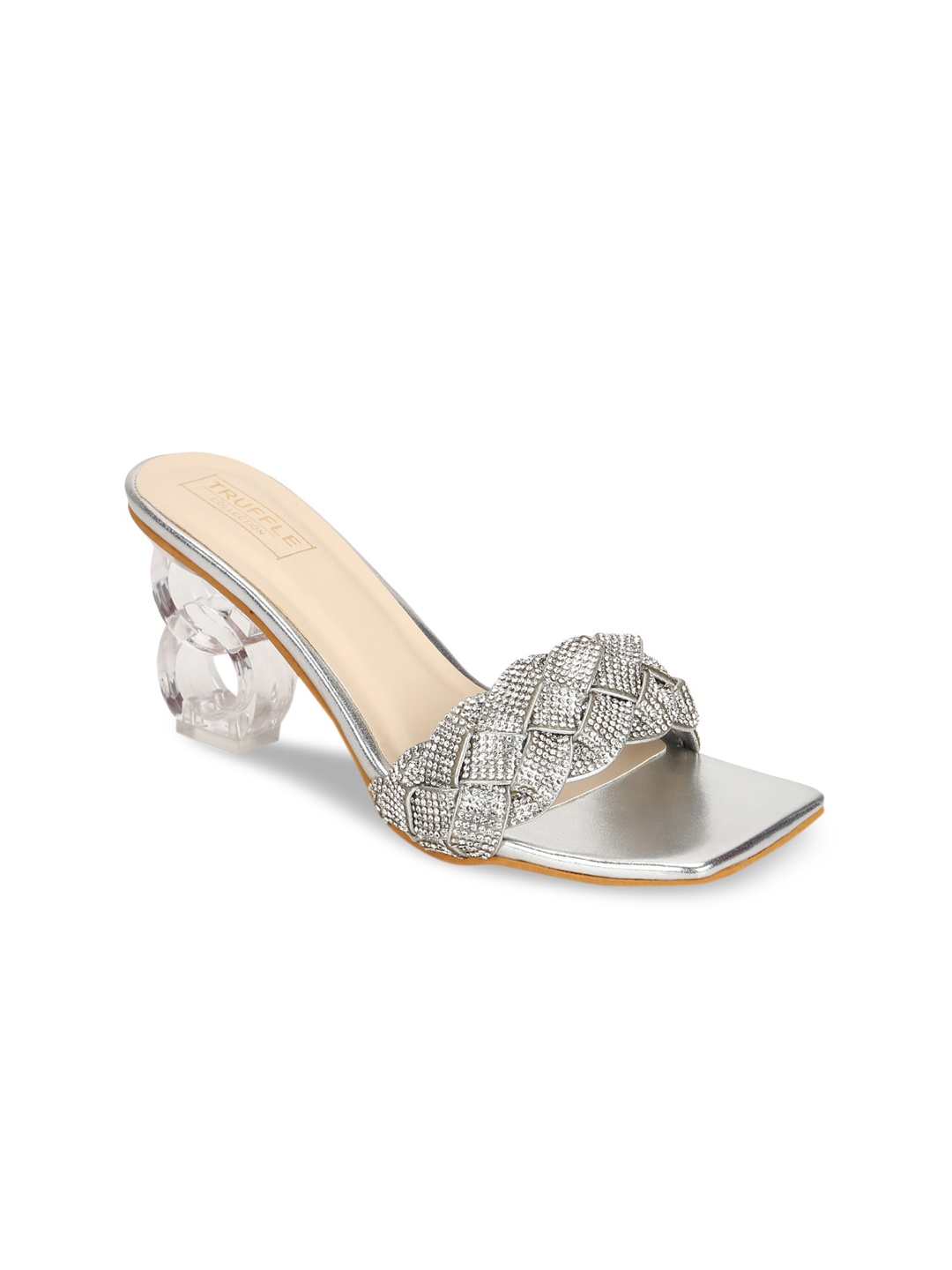 

Truffle Collection Women Silver-Toned Embellished PU Block Heels