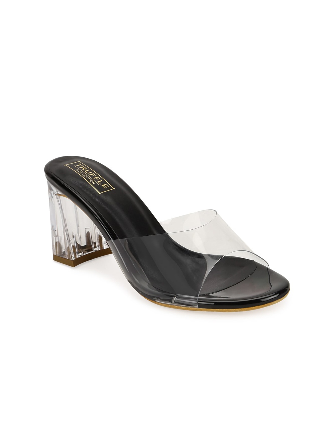

Truffle Collection Women Black & Transparent Block Heels Sandals