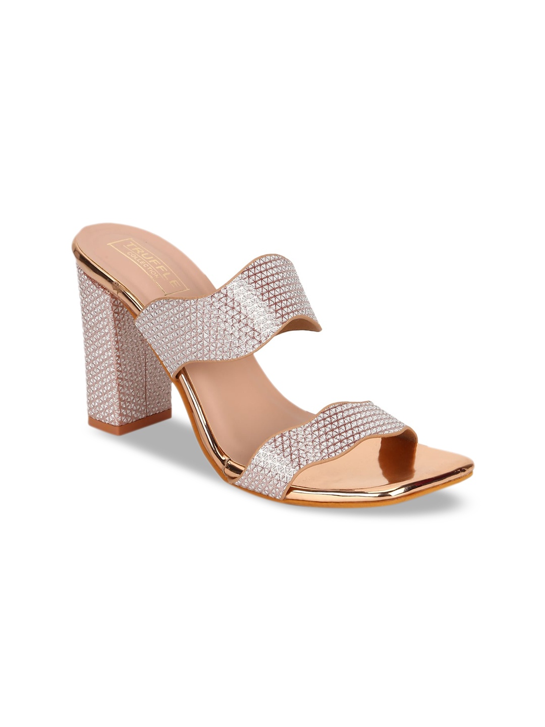 

Truffle Collection Women White & Rose Gold-Toned Embellished Block Heels