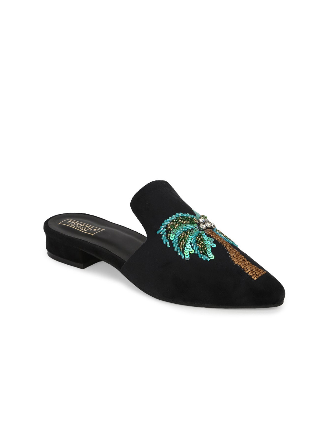 

Truffle Collection Black Embellished Suede Block Mules