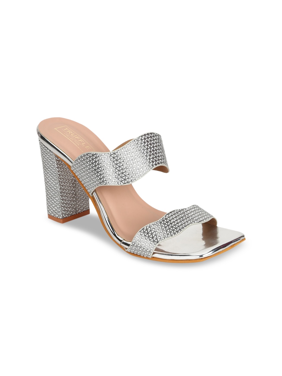 

Truffle Collection Silver-Toned Textured Block Sandals