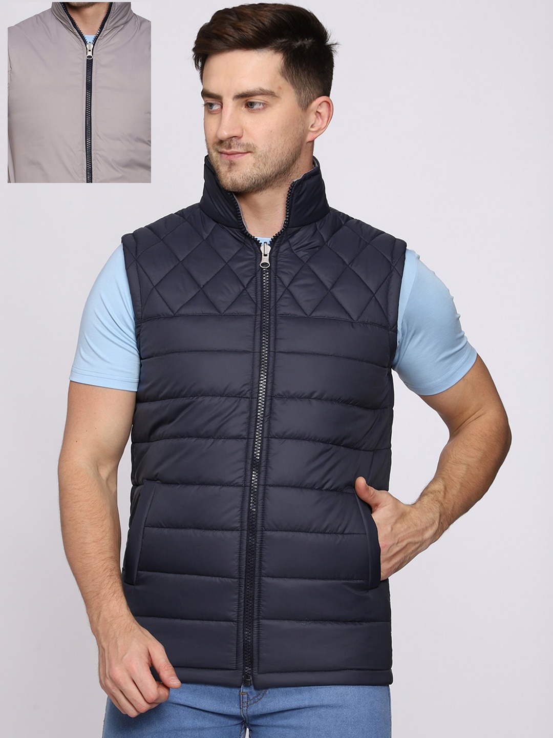 

CL SPORT Men Blue Reversible Quilted Jacket