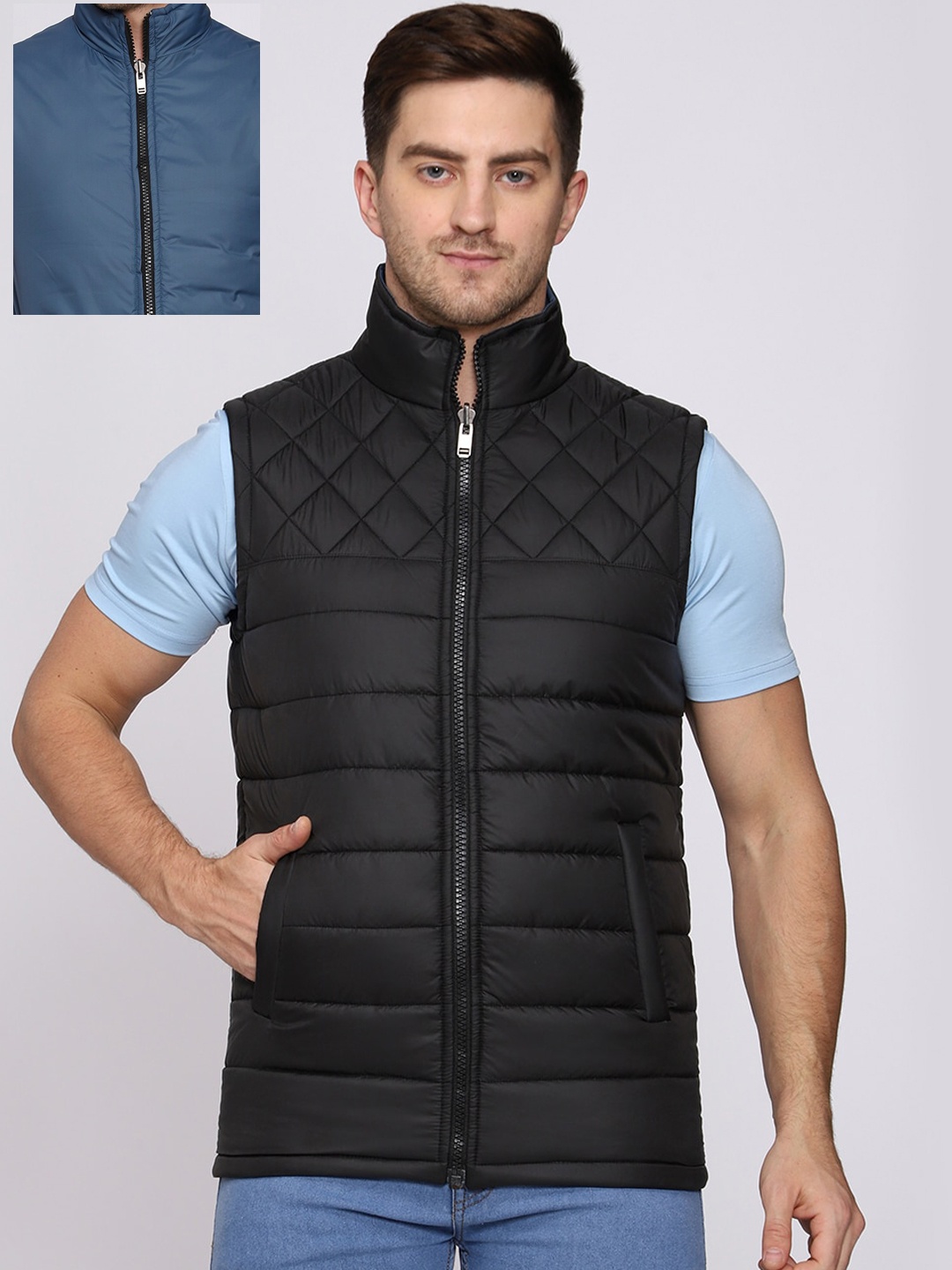 

CL SPORT Men Black Striped Reversible Padded Jacket