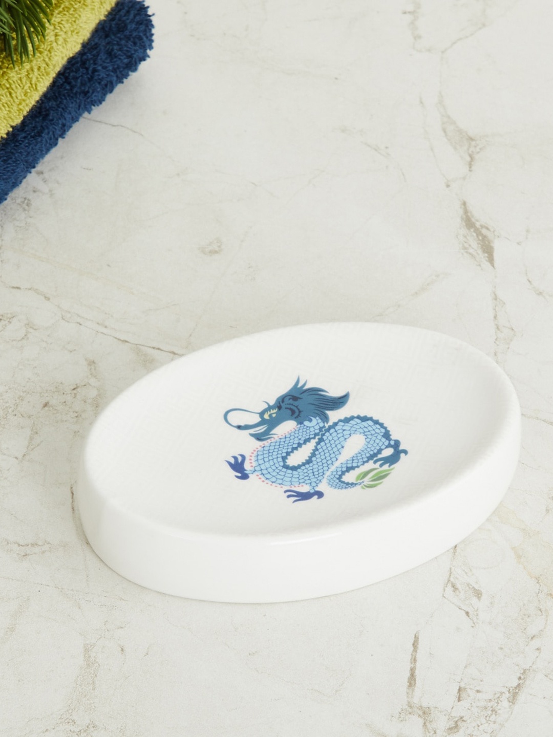 

Home Centre White Art of Asia-Dragon Dance Printed Oval Ceramic Soap Dish