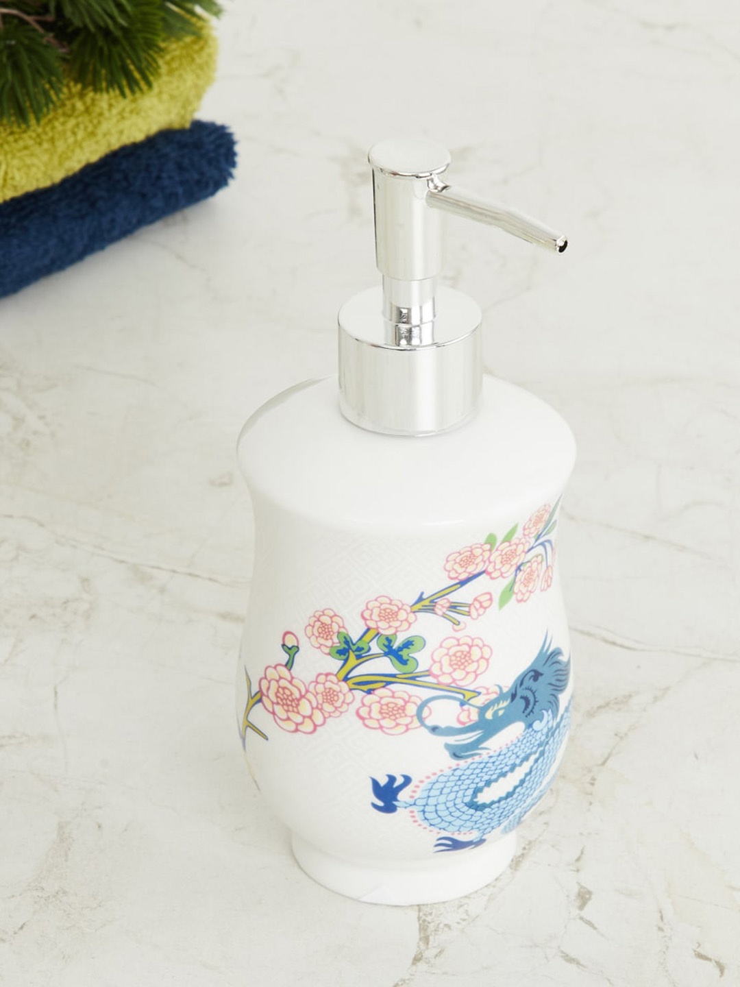 

Home Centre White Art of Asia-Dragon Dance Printed Ceramic Soap Dispenser