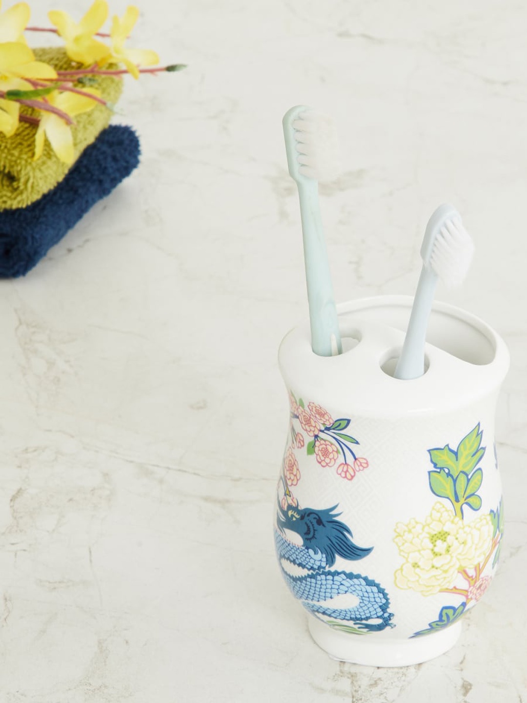 

Home Centre White Art of Asia-Dragon Dance Printed Ceramic Tooth Brush Holder