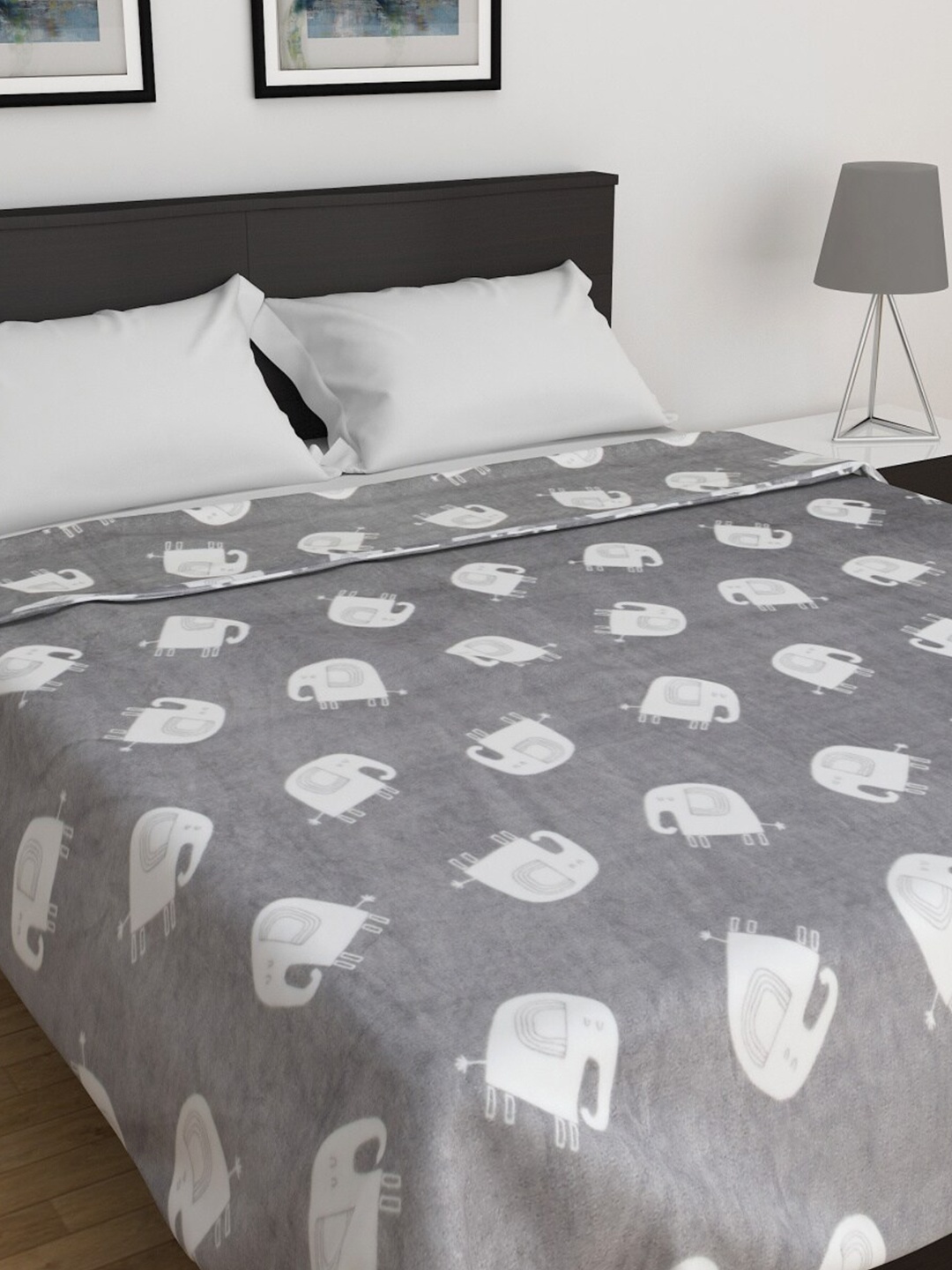 

Home Centre Grey & White Ethnic Motifs Summer 150 GSM Double Bed Blanket