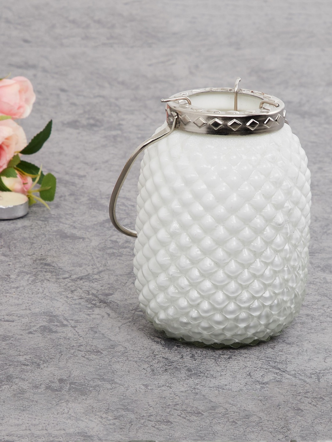 

Home Centre White Textured Candle Holders