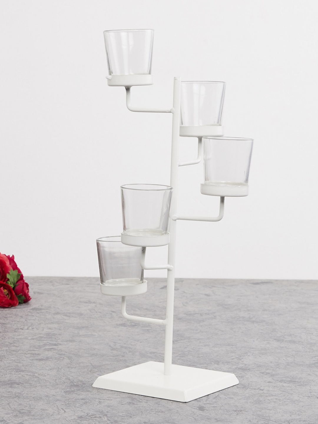 

Home Centre Transparent & White Solid Candle Holder