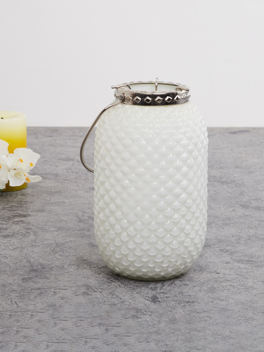 

Home Centre White Textured Glass Lantern