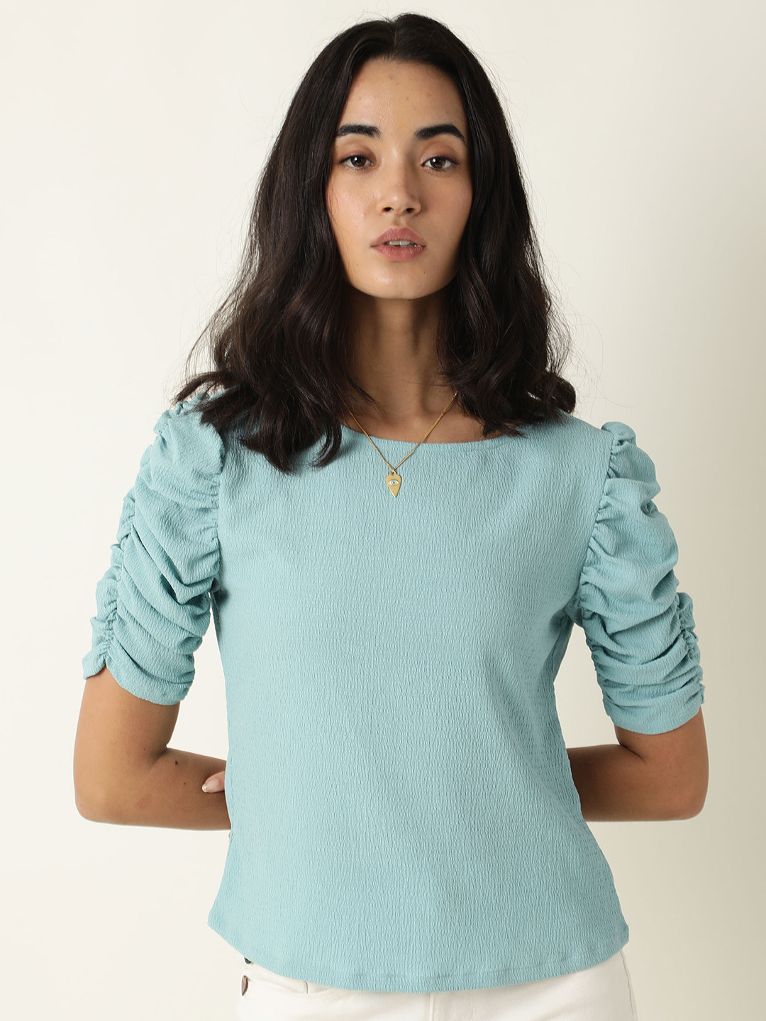

RAREISM Women Green Solid Top, Na