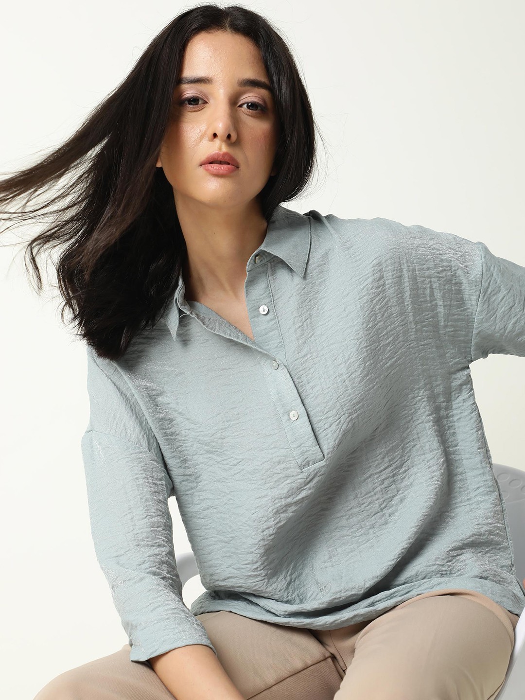 

RAREISM Blue Shirt Style Top