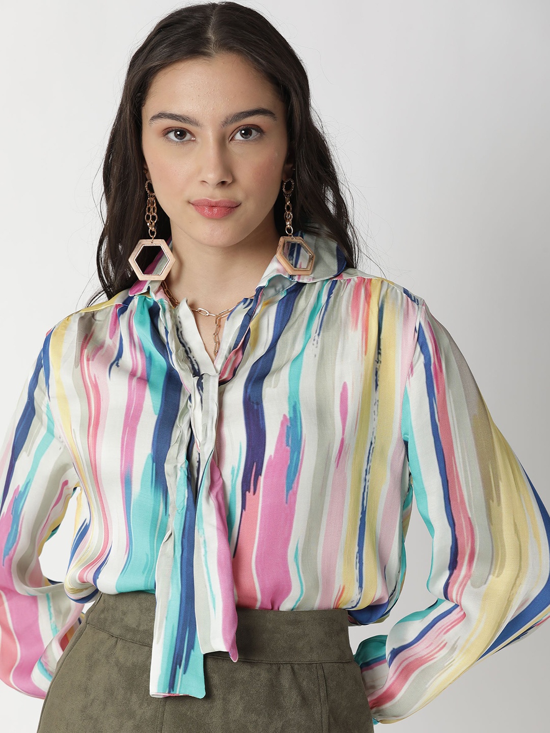 

RAREISM Multicoloured Striped Shirt Style Top, Multi