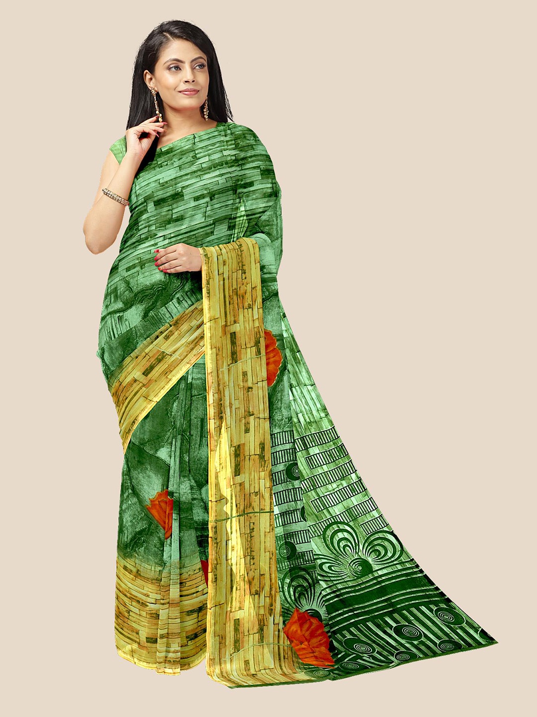 

Kalamandir Women Sea Green Abstract Print Georgette saree