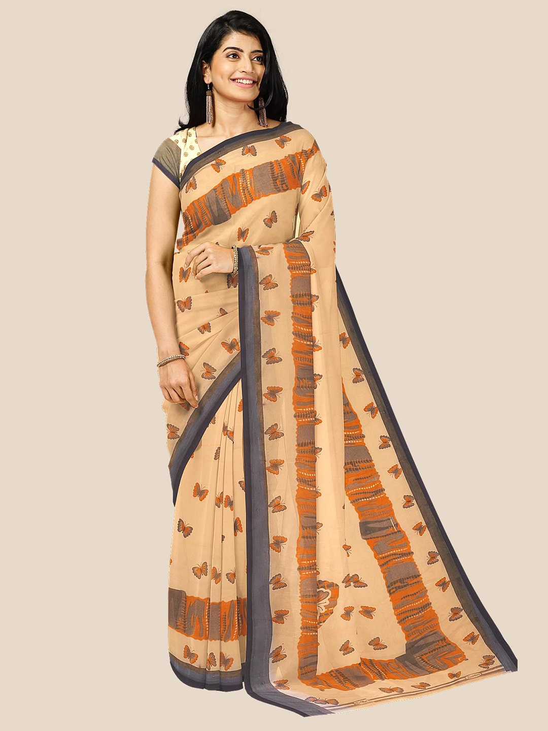 

Kalamandir Orange & Purple Floral Pure Georgette Saree