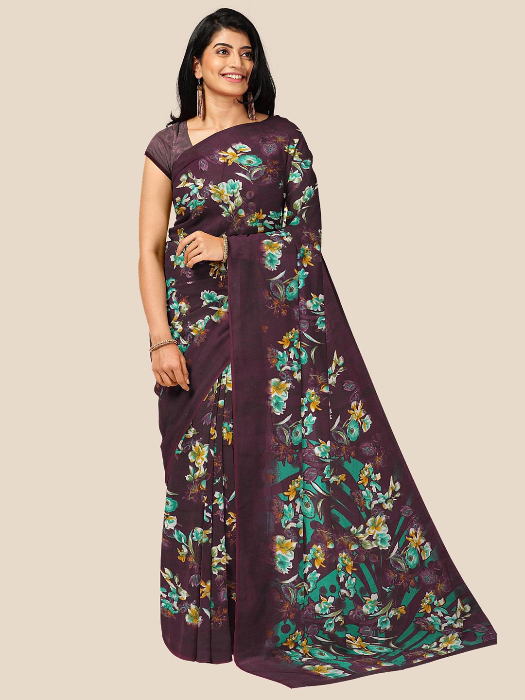 

Kalamandir Women Purple Floral Print Georgette saree
