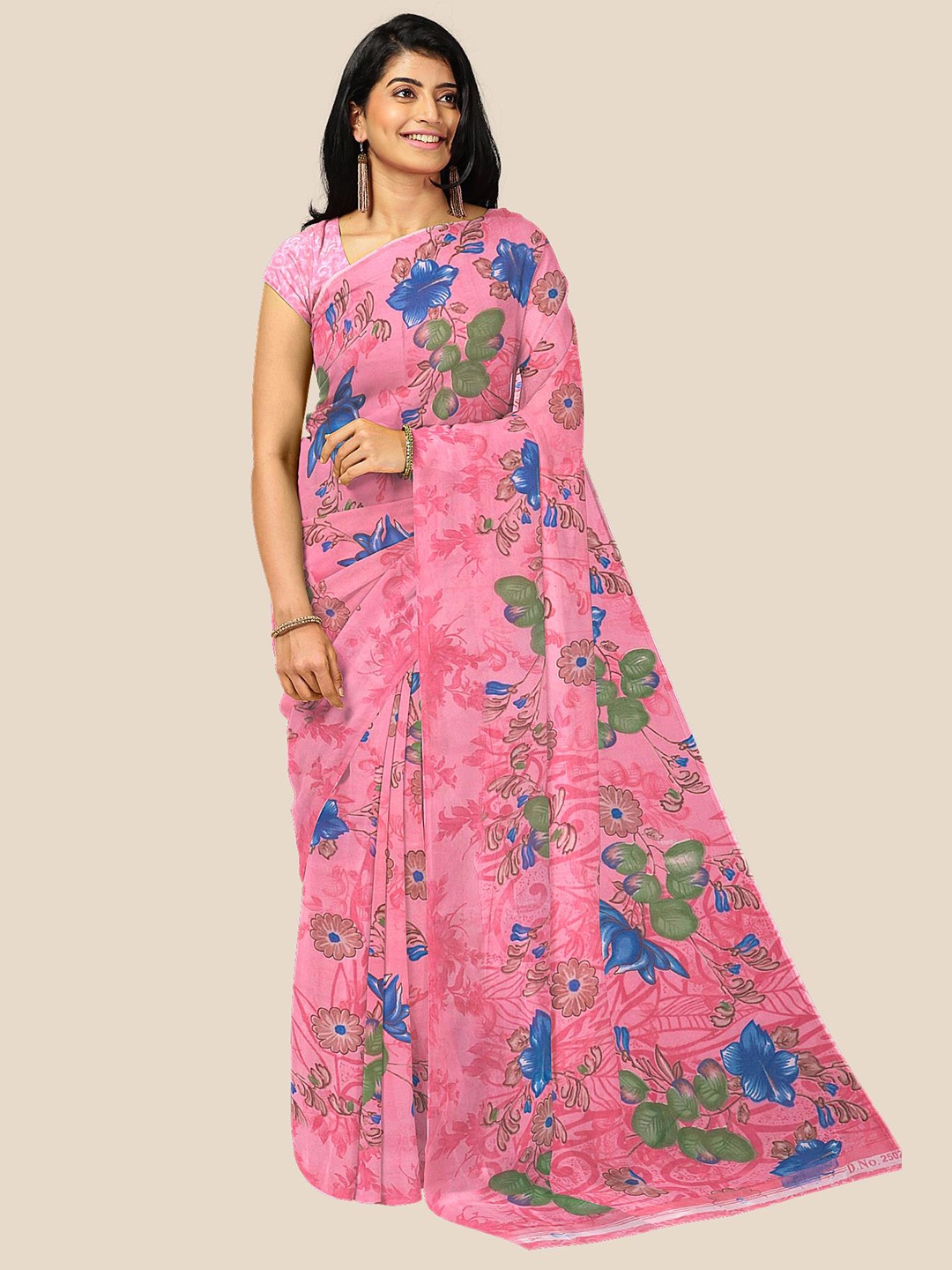 

Kalamandir Pink & Blue Floral Pure Georgette Saree