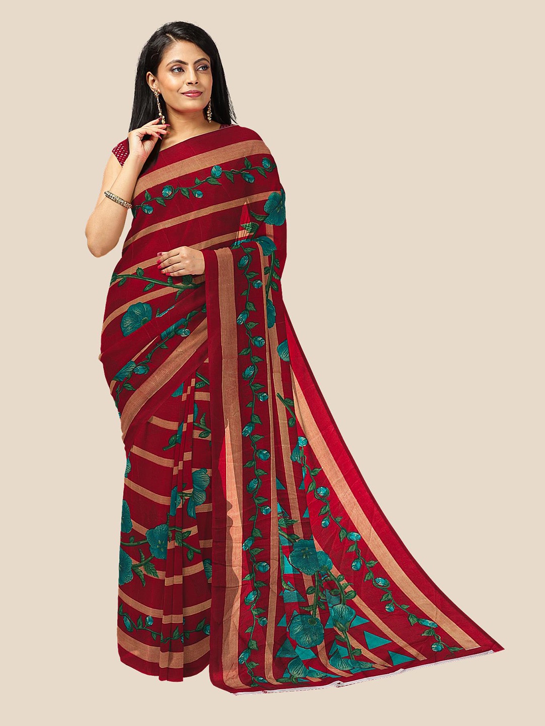 

Kalamandir Women Red Floral Print Georgette Saree