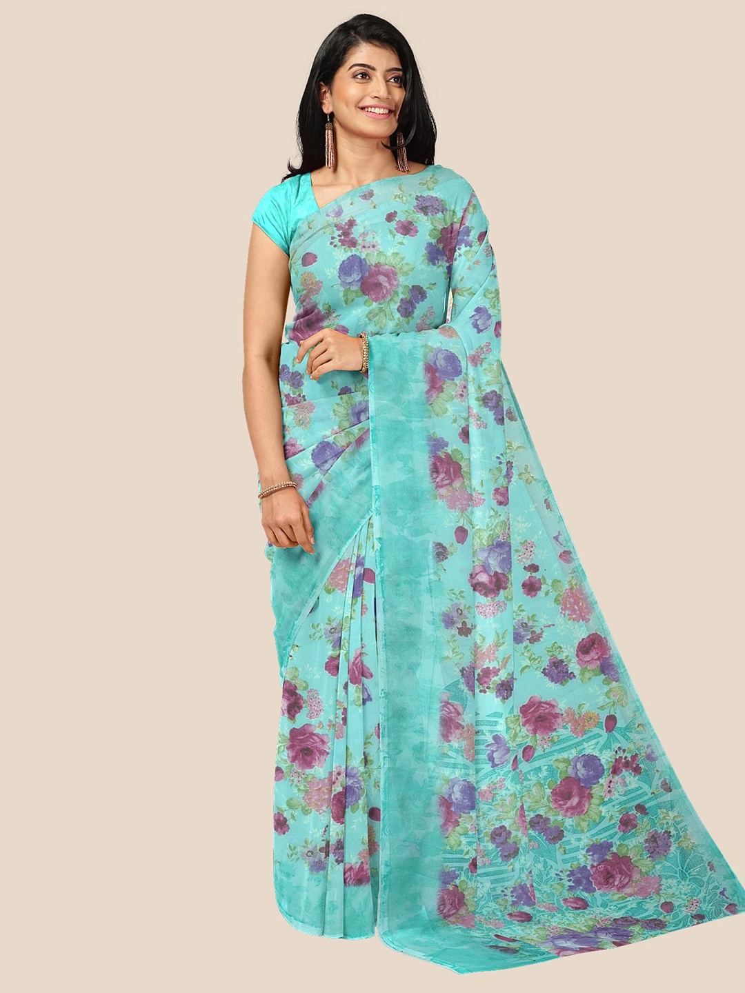 

Kalamandir Women Blue Floral Print Georgette Saree