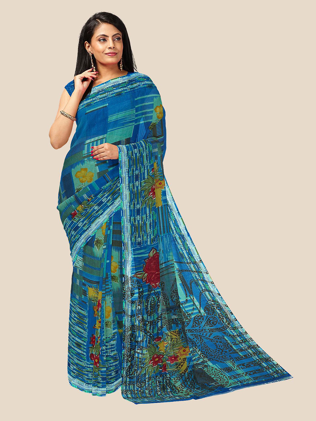 

Kalamandir Blue & Yellow Pure Georgette Saree