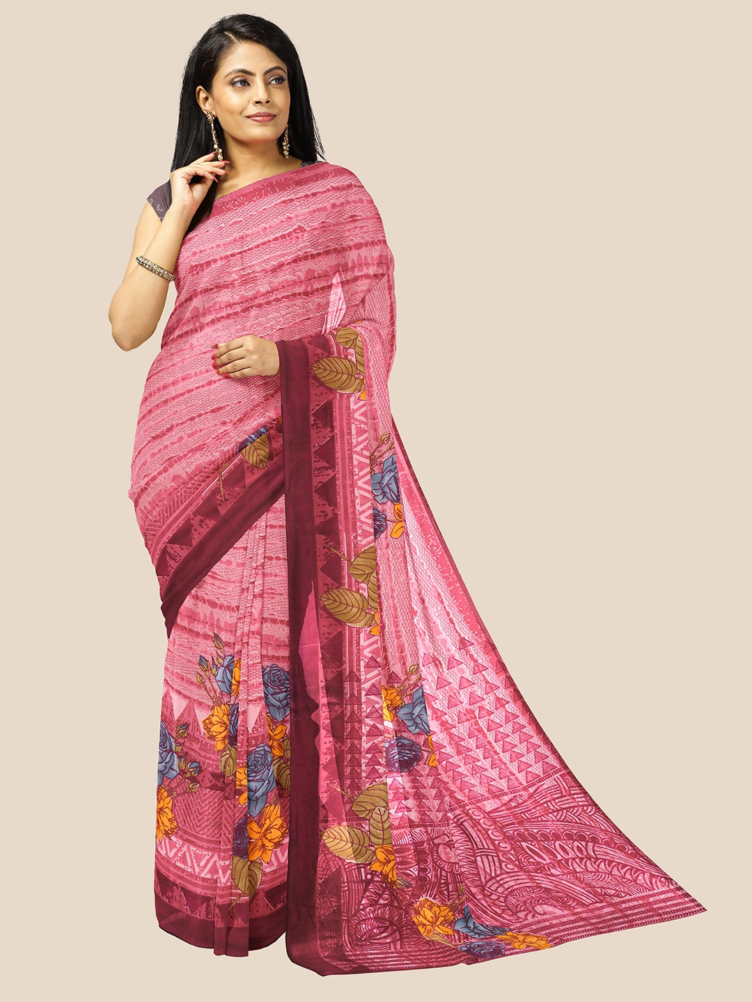 

Kalamandir Women Pink Floral Print Georgette Saree