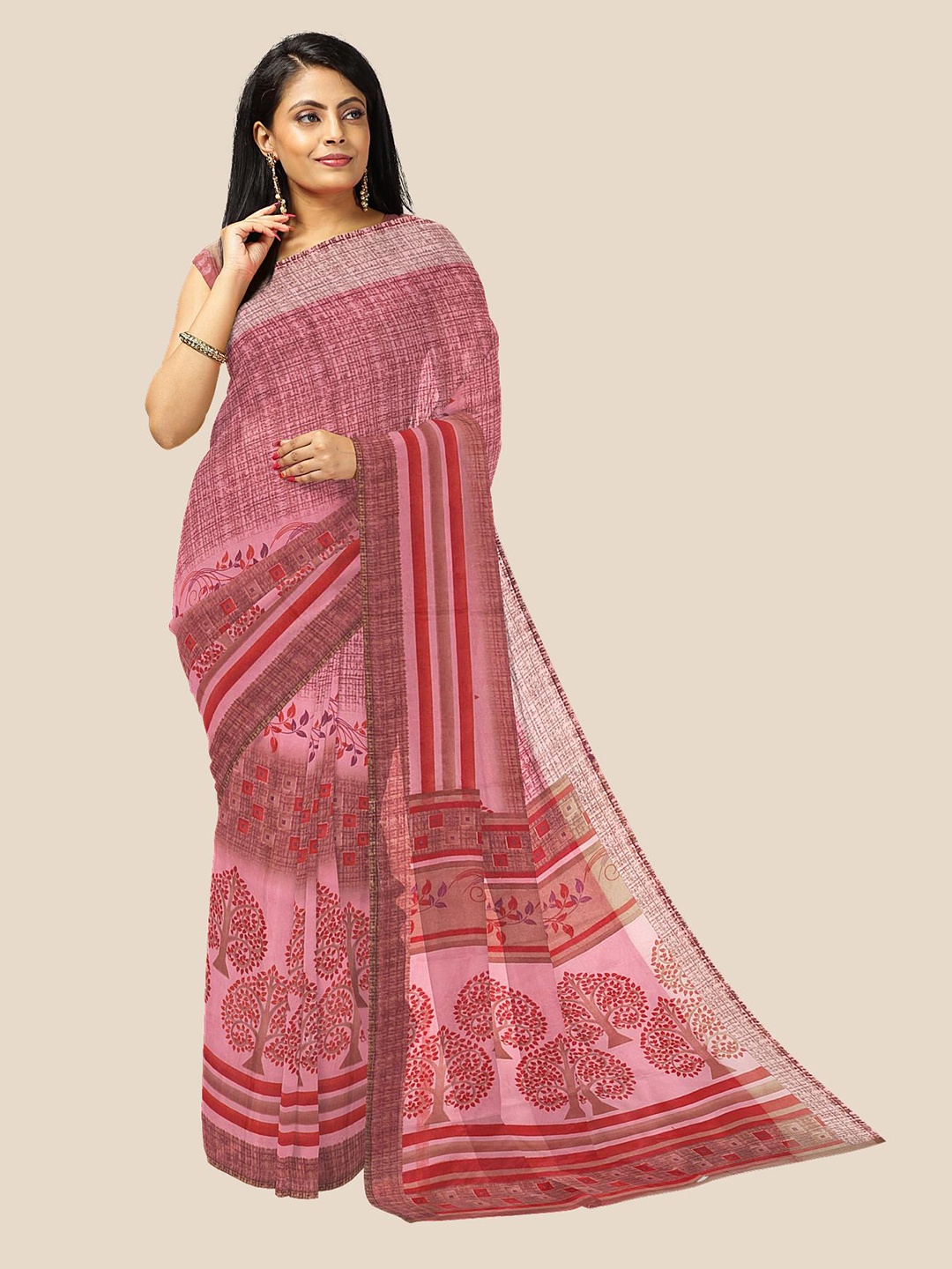 

Kalamandir Pink & Brown Floral Pure Georgette Saree
