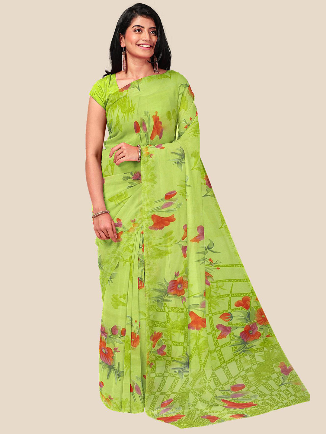 

Kalamandir Green & Red Floral Pure Georgette Saree