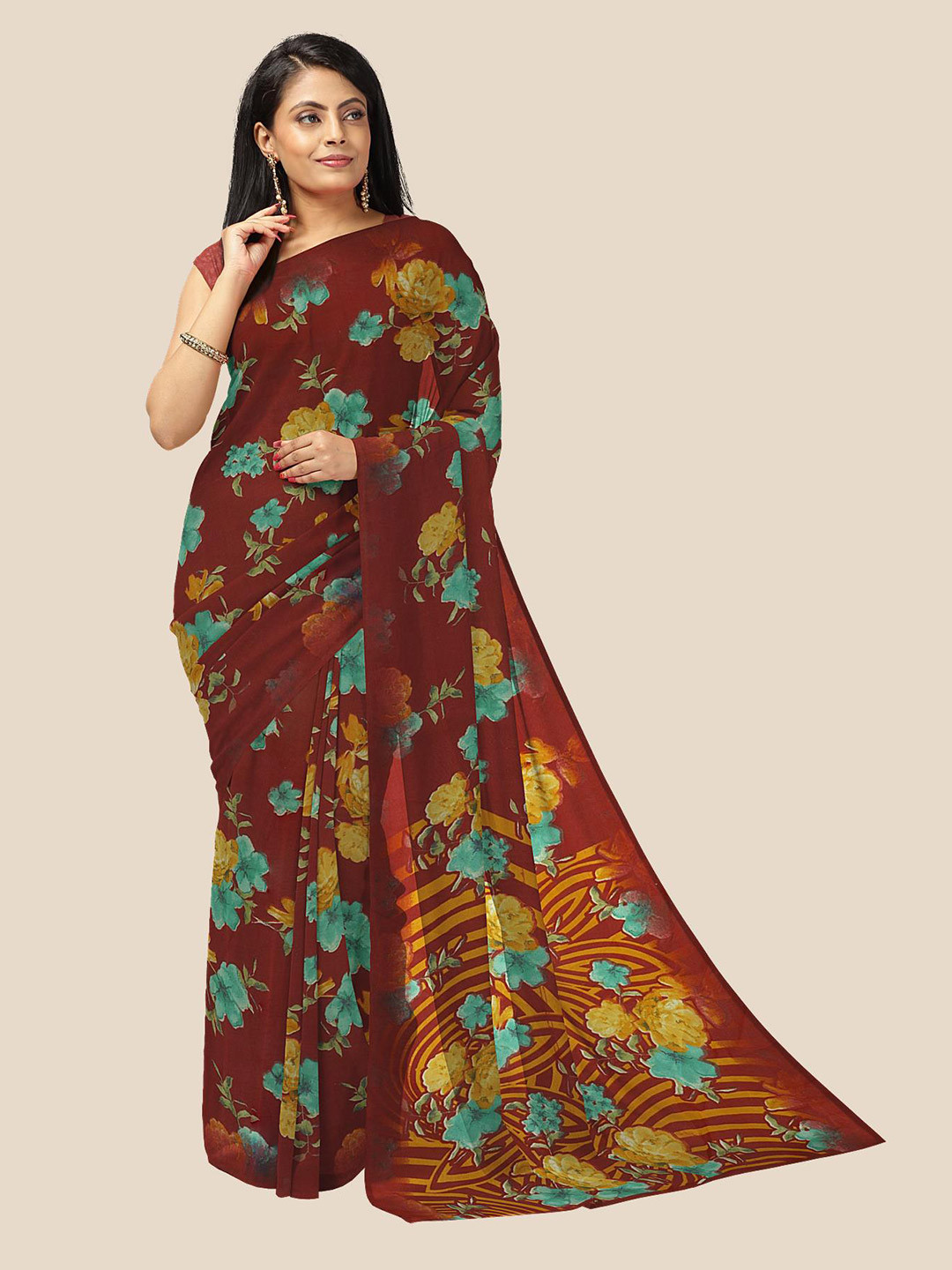 

Kalamandir Maroon & Green Floral Georgette Saree