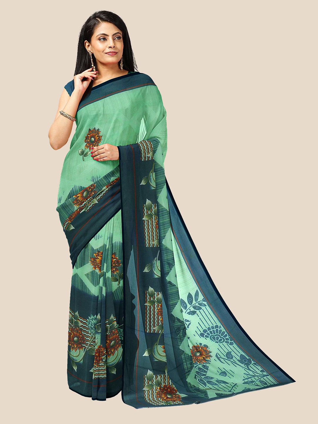 

Kalamandir Sea Green & Brown Floral Georgette Saree