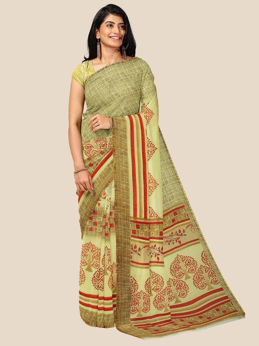 

Kalamandir Yellow & Red Floral Pure Georgette Saree