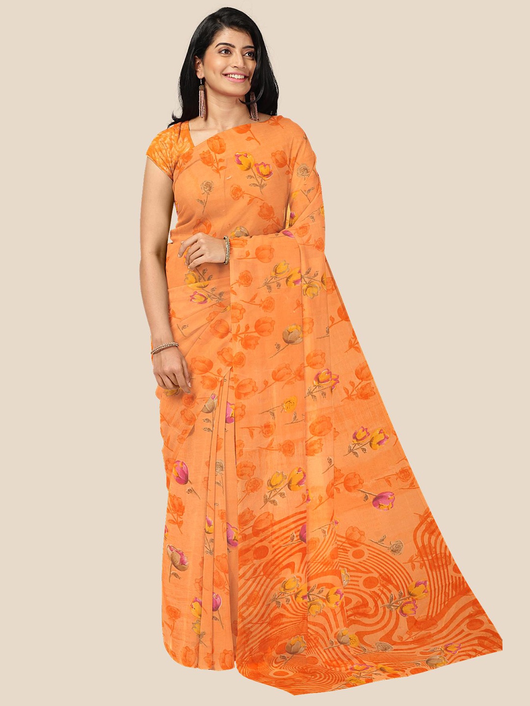 

Kalamandir Orange & Purple Floral Pure Georgette Saree
