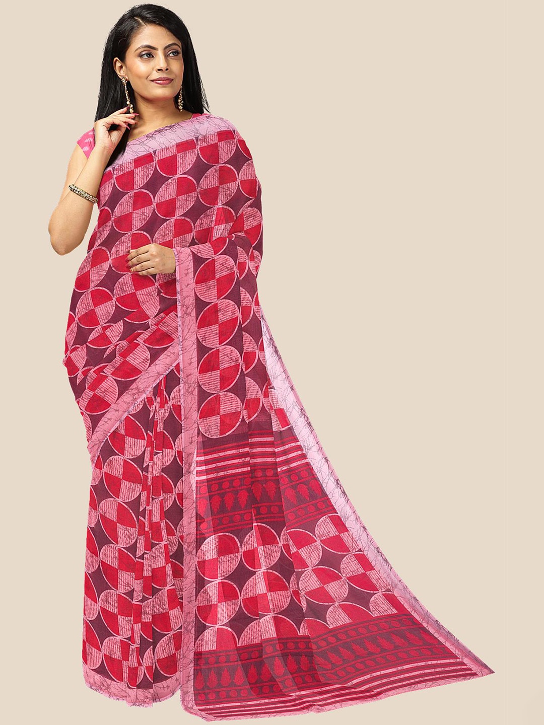 

Kalamandir Pink & Red Printed Saree