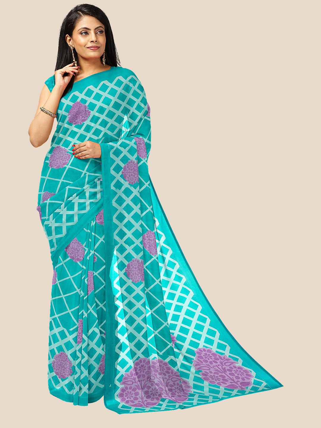 

Kalamandir Blue & Purple Checked Pure Georgette Saree