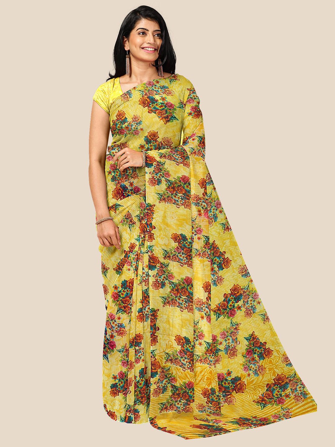 

Kalamandir Yellow & Brown Floral Silk Cotton Saree